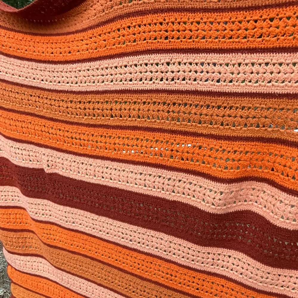 Vintage handmade 1970s crochet wool blend large Afghan in fall colors